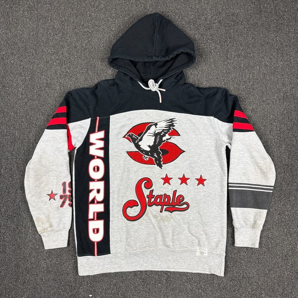Staple Pigeon Hoodie Mens Grey Embroidered Streetwear Pullover Size Large